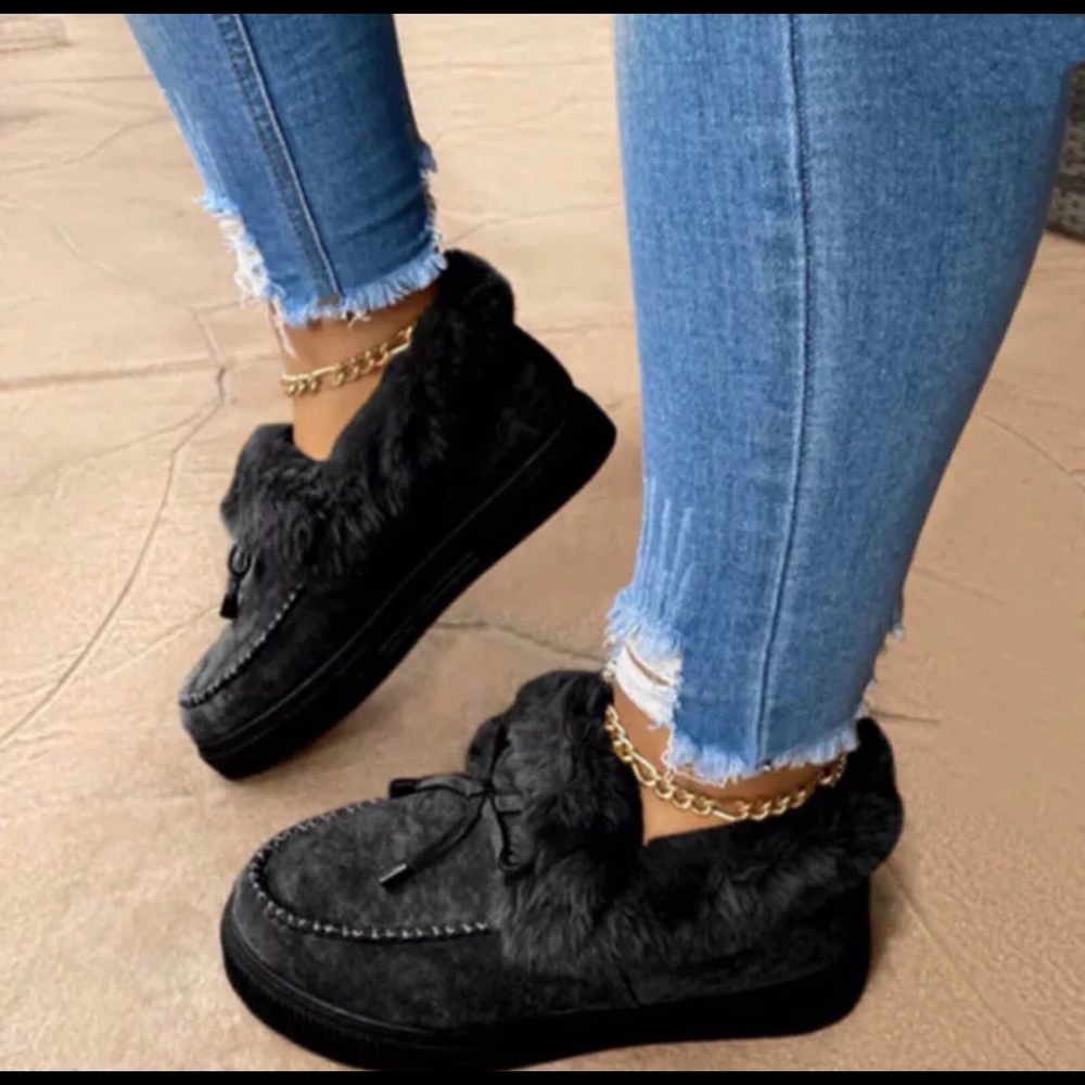 Women Snow Faux Fur Platform Slip-on Loafer Boots